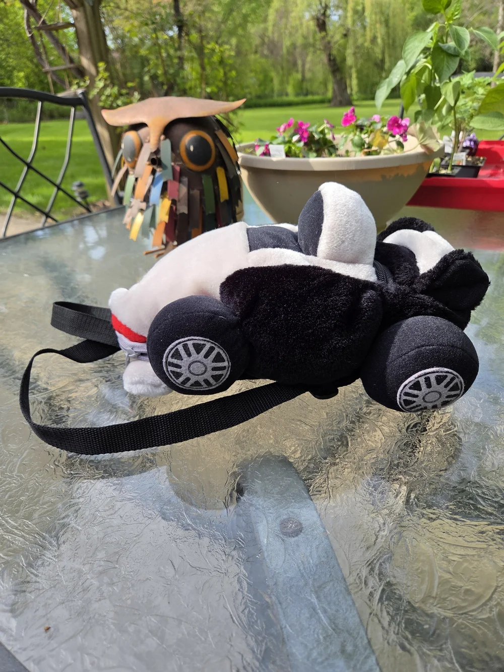Mercedes-Benz Plush Race Car Backpack Kids Stuffed Toy Bag Black White Red 15”